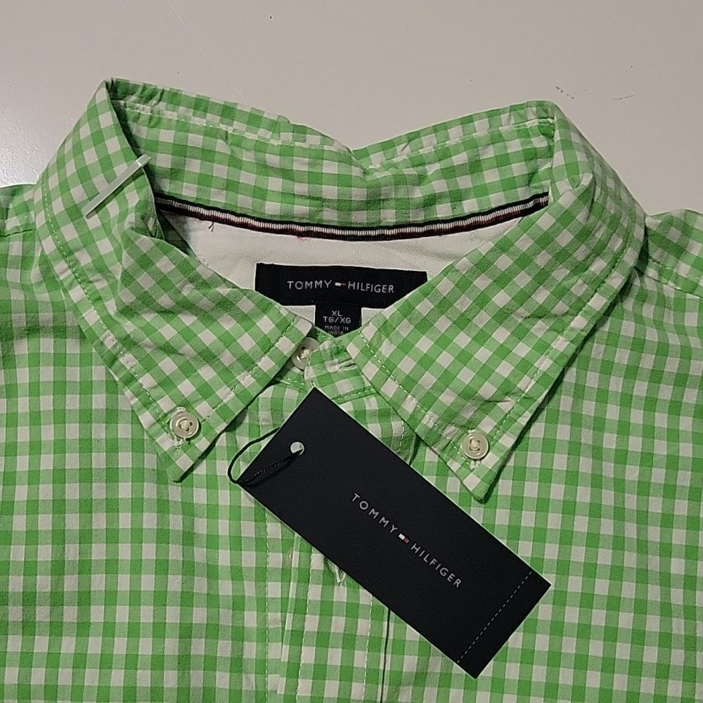 $80 NEW XL TALL GRAND ORGANIC COTTON GREEN WHITE CHECK LONG SLEEVE SHIRT NWT - Picture 13 of 13